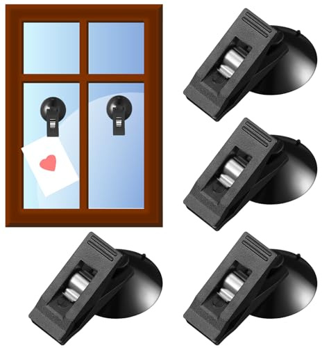 CPYJW 4 Stück Saugnapf Klammer Parkscheinhalter,Saugnapf Haken Schwarz Kunststoff Parkausweis Halter Parkscheinhalter Saugnapf Clip Saugnapf Mit Klammer für Glas, Badezimmer Und Auto