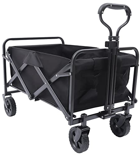 Bollerwagen Faltbar, Handwagen mit Verstellbarer Griff, Transportkarre Gartenanhänger Gerätewagen mit Getränkehalter bis 80 kg für jedes Gelände Camping und Einkaufen im Freien