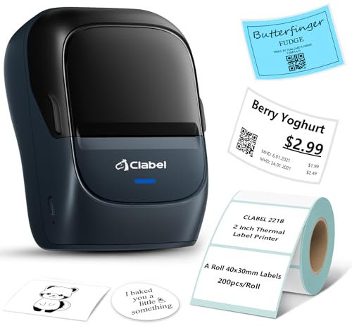 CLABEL Bluetooth Etikettendrucker Selbstklebend: 221B Mini Thermo Etikettiergerät Tragbar Barcode Beschriftungsgerät Selbstklebend Kompatibel mit iOS und Android für Adresse Zuhause Büro Preis(Blau)