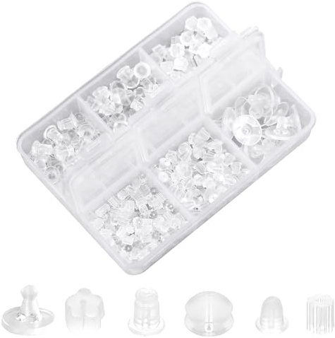 550 Piezas de Respaldos de Aretes de Silicona, 6 Diseños de Respaldos de Aretes Transparentes Respaldos de Seguridad de Aretes Suaves con Caja de Plástico (6 Estilos)