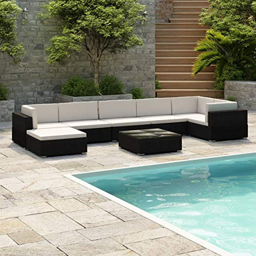 NITCA Gartenlounge Polyrattan 8-TLG Lounge Sofa Outdoor Schwarz Balkon Lounge Sofa Ecksofa Garten Sitzgruppe Balkonlounge Gartenmöbel Set mit Auflagen Terrassenmöbel Ecklounge