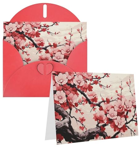 BONDIJ Grußkarten mit Umschlägen, japanisches Blumenmuster, Kirschblüte, Dankeskarte, Blanko-Karten für alle Anlässe, 10 x 20 cm