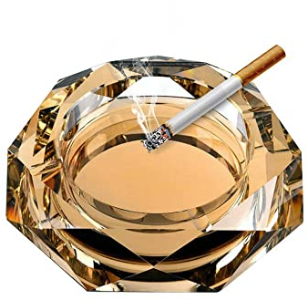 YUEMING Aschenbecher aus Glas, Achteckigen Kristall Aschenbecher, Abascher für Haushalt und Gastronomie, Glasaschenbecher für Zigaretten, Rauchwarensammler Dickem Glas (Gold-15cm)