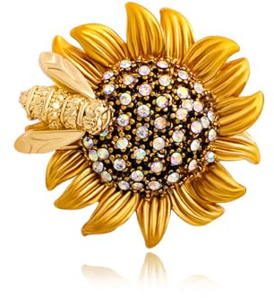 GamTelightpe Broche Tournesol avc Abeille Daisy with Bee Zircon Brillant Broche Pendentif et Charm Multi-fonction pour Vêtements et Sacs pour Femmes et Homme