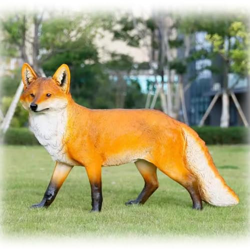 Woodland Red Fox Statue Sculpture, Kunsthandwerk Simulation Tiermodell Ornament Startseite Garten Hof Rasen Landschaft Arrangement Handwerk Dekoration Fuchsfamilie (Farbe : Fox, Größe : 107x29x72cm