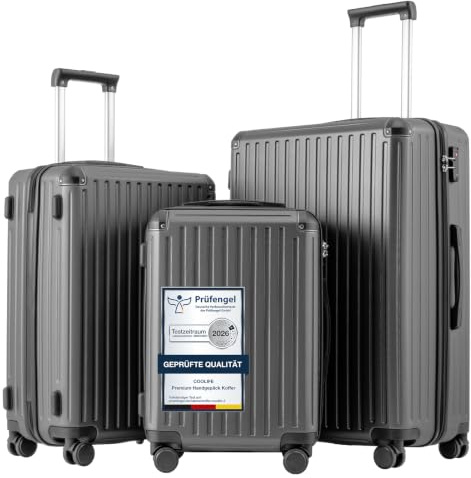 COOLIFE Kofferset, Hartschalen Leicht Reisekoffer Set mit Verstärkte Ecken | Hartschalenkoffer Set mit TSA-Schloss Teleskopgriff und 4 Zwillingsrollen, Trolley-Koffer für Langreise / Langstreckenreise