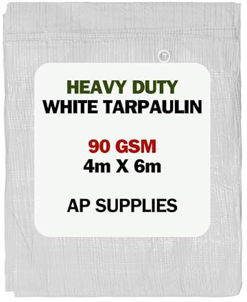 AP Supplies 90gsm M-Grade White Tarpaulin 4m x 6m – Waterproof, UV & Weather Resistant Sheet Cover for Camping, Construction, Gardening & Equipment Protection