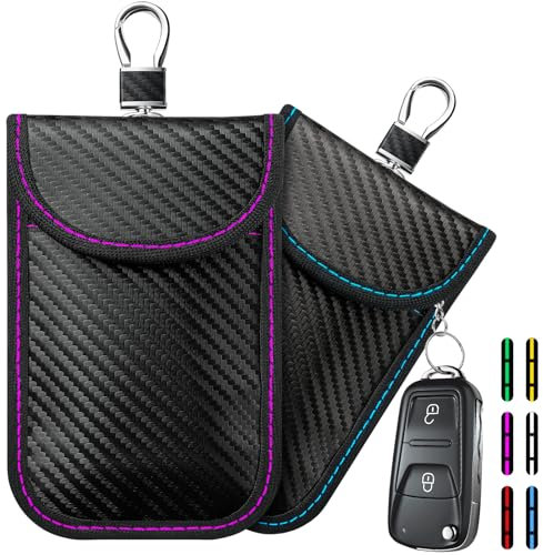 Faraday Pouch for Car Keys, Red and Blue Car Key Signal Blocking Case, RFID Key Pouch Keyless Car Blocker, Anti-Theft RFID Car Key Holder Car Safety Protector