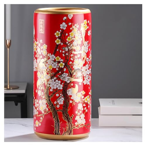 LFIEVO H44 B19,5 cm Keramik-Schirmständer Multifunktionaler Aufbewahrungs-Regenschirmständer mit Handgemaltem Blumenmotiv Rutschfester Boden Einrichtungsvase
