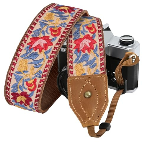 Padwa Lifestyle Kameragurt - 2 Breite Verrückte Pferd Kuhfell Kopf Kameragurte, Reine Baumwolle Gewebte Verstellbare Schulter-Nacken-Gurt für DSLR-Kameras, Großes Geschenk für Fotografen