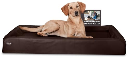 SABRO KUDDE Orthopädisches Hundebett – Martin Rütter – Hochwertiges Kunstleder – Waschbar & Wasserabweisend – Ergonomisch – Premium Haustierzubehör für Mittelgrosse, Grosse Hunde in Dunkelbraun