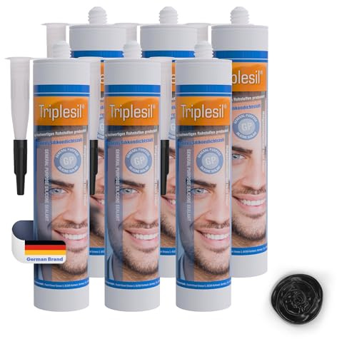 Triplesil Premium Silicone Sanitaire 6 × 310 ml noir – Mastic Silicone Étanche pour Salle de Bain et Cuisine – Intérieur & Extérieur – Joint Silicone Tous Matériaux (noir x6)
