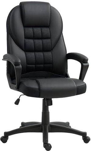 HOMCOM Executive Office Chair, PU Leather High Back Desk Chair, Swivel Computer Chair with Adjustable Height and Tilt Function, Black