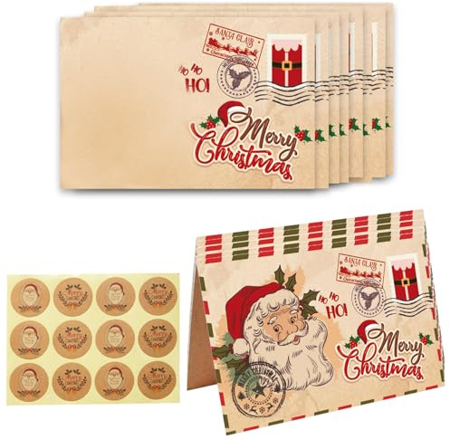 36 Stück Weihnachts Briefpapier mit Umschlag Set 12 Vintage Kraftpapier Umschläge 12 WeihnachtsgrüßE Karten 12 Vintage Seal Stickers Handgefertigte Geschenke zum Schreiben von Geburtstag Weihnachten