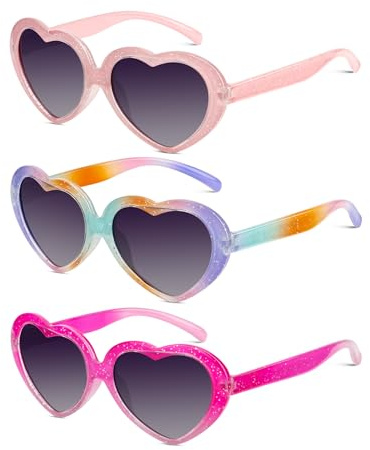 QALLY Kids Sunglasses Polarized Heart-Sunglasses: Toddler girls Sun Glasses with UV Protection for Youth Child 3Pack Age 3-12