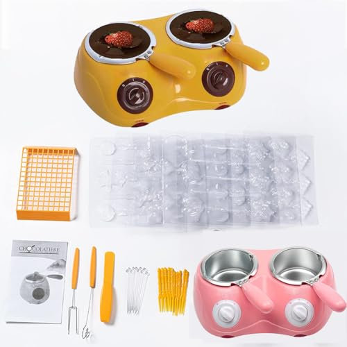 Dual Chocolate Fondue Set, Chocolate Tempering Machine, Chocolate Melting Pot, Electric Chocolate Fondue, Mini Fondue Candy Maker with Double Melting Pot for Milk Chocolate,Cheese,Butter,Candy pink