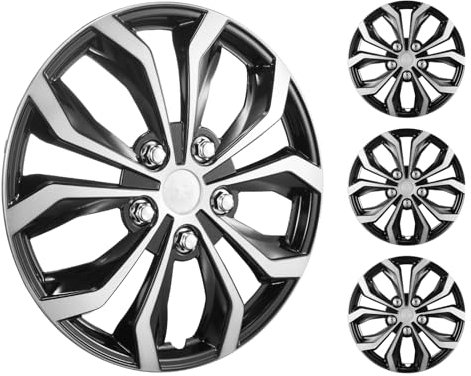 VEVOR Coprimozzi Copricerchi, 415 mm Diametro, Copriruota Antigraffio con Foro per Ugello a Scatto e Valvola, Coprimozzo in ABS e PC con Elevata Rigidità e Minore Resistenza al Vento Argento Nero