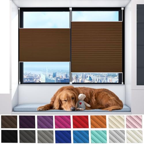 Plissee Klemmfix Ohne Bohren 75 x 100 cm Sonnenschutz, Lichtdurchlässig Plise Plisee Plisse Rollo mit Klemmträger Easyfix für Fenster & Tür, Braun