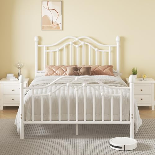 E-Motie Bett 160x200, Metallbett mit Kopf- und Fußteil, Lattenrost, Weiß | Einzelbett 160x200 mit 26,5 cm hohem Unterbett-Stauraum, für Schlafzimmer und Gästezimmer, Metall Lattenrost, Geräuscharm