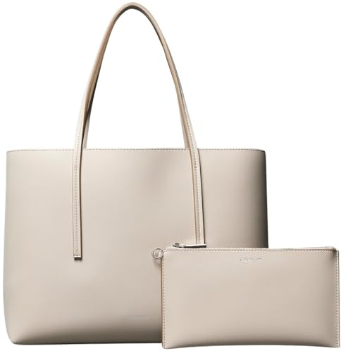 Calvin Klein Damen Tote Bag Tasche Small mit herausnehmbarer Tasche, Elfenbein (Chateau/Desert Taupe), Einheitsgröße