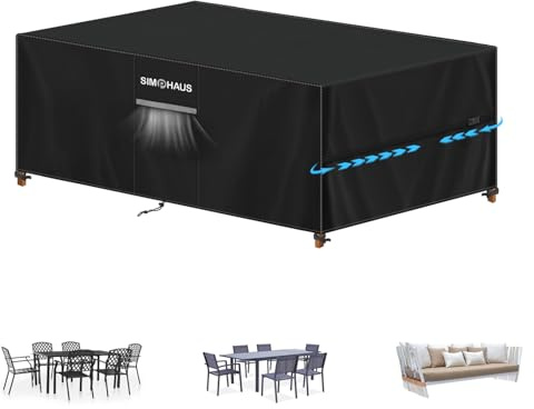 SIMPHAUS Garden Furniture Covers Waterproof Garden Table Cover with Air Vent,Anti UV 420D Oxford Rattan Furniture Covers for Outside Garden Furniture,Garden Rattan Sofa Sets Rectangular 200x80x75cm