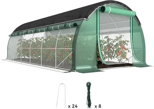 Invernadero Outsunny 6 x 3 x 2 m Invernadero de película con 12 Ventanas, Puertas enrollables, Paredes Laterales enrollables, túnel de película Resistente a los Rayos UV, caseta para Tomates