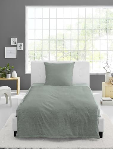 Bierbaum Ropa de Cama, 3000, Seersucker Uni, diseñada en Alemania, Lind 30, 135 x 200 + 80 x 80 cm, Color Verde