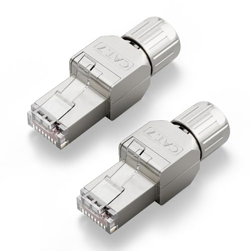 VCELINK Conector RJ45 Cat7 Bañado en Oro sin Herramientas,Aleación de Zinc Blindado Herramienta Libre RJ45 Conector sin Herramienta, Soporte 22 a 24 AWG (CAT 7, 2)