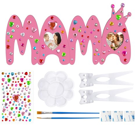Qaziuy Muttertagsgeschenke für Mama, MAMA Holzbuchstaben Geschenk Muttertag Bastelset Kinder, Geburtstag Muttertagsgeschenke Handgefertigte Fotorahmen für MAMA Von Tochter Sohn