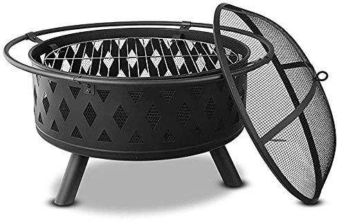 RUHEN Braciere da Esterno con griglia di Cottura Anti-scintille, Grande braciere in Ferro battuto a Legna, braciere riscaldante per falò da Cortile, braciere per Barbecue per Patio Esterno