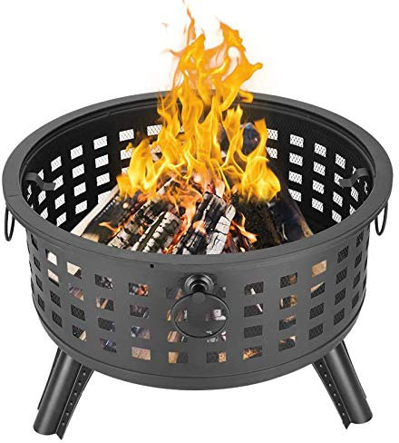 ZJFHEYUO Pozzi del Fuoco all'aperto, braciere per Barbecue a Legna, con attizzatoio per Camino Pozzo del Fuoco da 22 Pollici