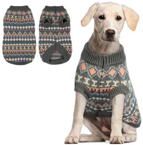 Hjumarayan Hundepullover für große Hunde – Boho Strickpullover warm & dick für Winter | weich & elastisch | mit Geschirröffnung | leicht anzuziehen | Australischer Schäferhund (Grau XXL)
