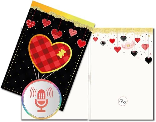 PlayMegram Personalisierbare Grußkarte mit Aufnahmefunktion – Audio-Glükwunschkarte im Herz-Design mit Goldakzenten – für Valentinstag, Hochzeit & Jahrestag und allgemeine Anlässe – A5 Format