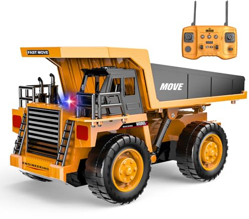 MNJCK Remote Control Dump Truck Toy, 13-Channel Rc Construction Vehicles with Metal Bed & Light, 2.4GHz RC Truck for Kids Boys Christmas Birthday Gifts Ages 3+