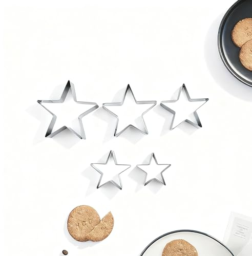 SHYSBV Weihnachten Ausstechformen Set, 5 Sterne Ausstecher aus Lebensmittelechtem Edelstahl, Plätzchenausstecher für Kekse, Fondant, Geburtstag (5er Set)