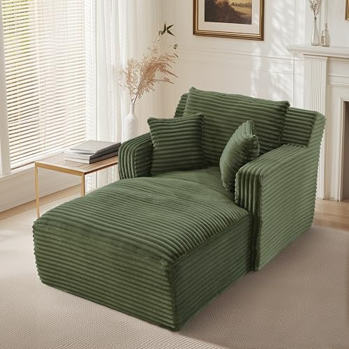 HAUSPROFI Schlafsessel aus Cord für Wohnzimmer, Büro oder Apartment (Grün) | Modernes Schlafsofa ohne Montage, Relaxsessel mit komfortabler Polsterung, Platzsparend und Stilvoll