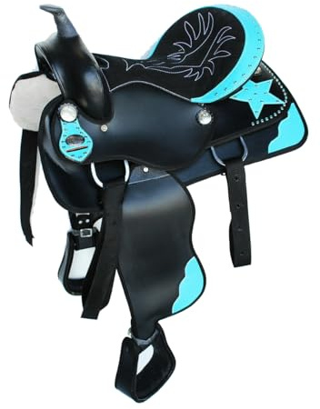 Western Horse Saddle Synthetic Pleasure Trail Barrel Racing Tack Set Black Blue 10 to 18 Seat 014 (13 Seat)