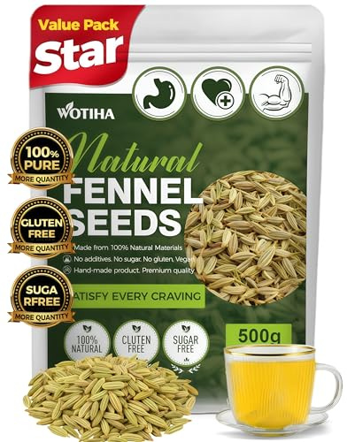 WOTIHA Premium Fennel Seed Tea (1.1 lbs / 500g) - Whole Dried Fennel Seeds Culinary Grade - Naturally Gluten-Free & Caffeine-Free - Non-GMO & Sulfur-Free Value Size for Cooking & Infusion