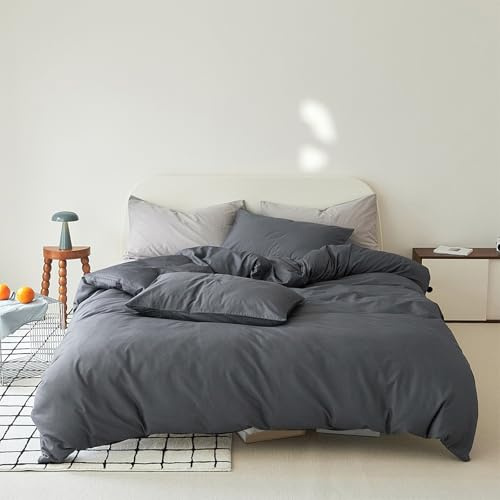 HAIBA Bettwäsche 180 x 200 cm Grau 100% Baumwolle Bettbezug Doppelbett | kuschelig weich Einfarbig Bettbezug mit Reißverschluss 4 Eckbänder Maschinenwaschbar für alle Jahreszeiten geeignet