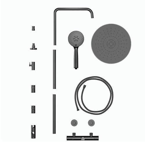 Garvee Colonne De Douche Thermostatique Anti-Brûlure, Acier Inox 304 Chromé, Sécurité 38°c, Douchette 3 Jets, Barre Réglable, Flexible 1,5m Et Robinet