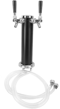 Asixxsix Torre de cerveza de doble grifo,elegante grifo de cerveza de acero inoxidable estético cilíndrico Control de flujo preciso Dispensador de fácil instalación de (BLACK)