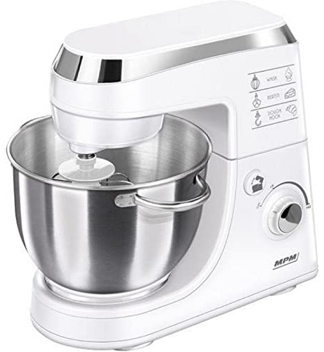 MPM MMR-12 Impastatrice Professionale per Pasticceria Robot da Cucina Orbitale per Panetteria, Regolatore di Velocità, 2 Ciotole da 4,2 Litri, 1000W, Bianco