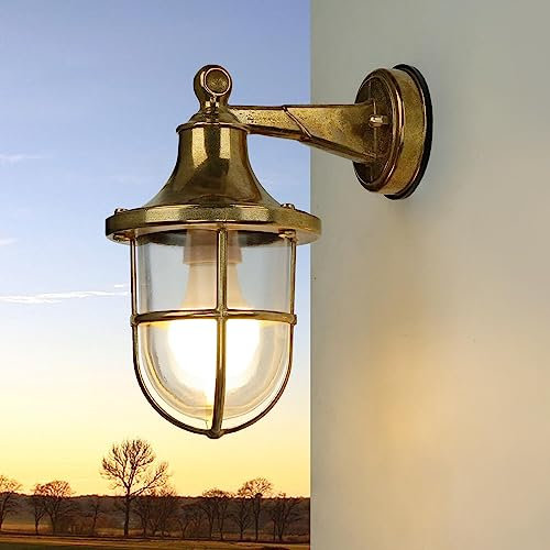 Licht-Erlebnisse Lampada da parete in ottone, lampada da esterno marittima, lampada da nave, rustica, nostalgica, IP64, H:27 cm, E27, illuminazione esterna giardino, lampada da parete esterna balcone