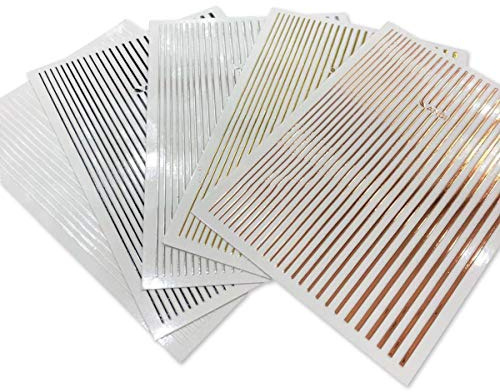 5 Flexible Stripes Sticker - Selbstklebende elastische Streifen in Gold, Silber, Weiss, Schwarz, Rose Gold
