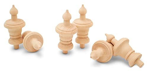 Woodpeckers Unfinished Wood Finials - 3-1/2 inch, Pack of 12 Large Craft Finials for Bed Post, Curtain Rod, Flagpole Topper and Crafts