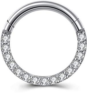 PiercingJak 16G Chirurgenstahl Segmentring Clicker Creolen Septum Tragus Helix Ohr Piercing Zirkonia Nasenpiercing Lippenpiercing Ring 8-10mm, Silber/Gold