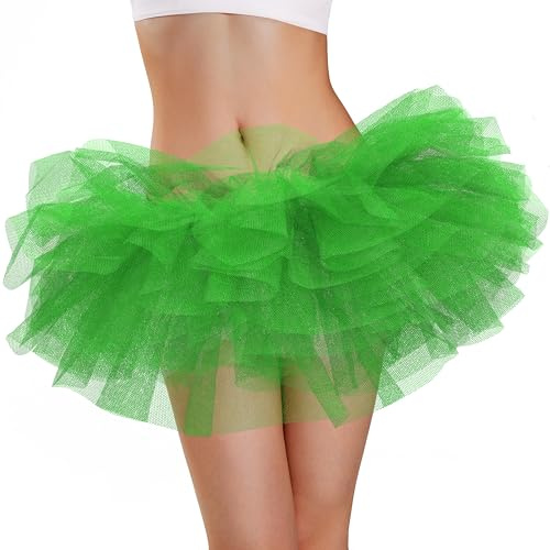 Phantomon Tutu kjol dam tonåringar klassisk elastisk 5 lager tyll balettkjol, 1950-tals vintage stil kort kjol, vuxen storlek, gRÖN, one size