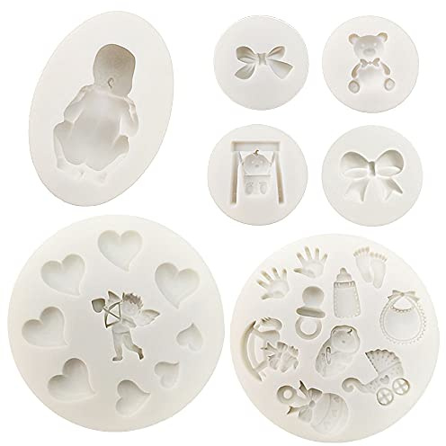 7 Stück Fondant Silikon-Formen, VEINARDYL 3D schlafendes Baby Thema Zucker Handwerk Kuchen Dekoration Cupcake Topper Crafting Projekte Kaugummi-Paste Harz-Polymer-Ton-Formen