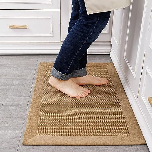 LUFEIJIASHI Small Kitchen Rugs and mats Non Skid Washable Kitchen Runner Rug Absorbent Farmhouse Style Kitchen Floor mats for in Front of Sink (Light Coffee, 24”X40”)