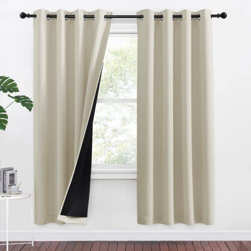 PONY DANCE Blickdichte Vorhänge Schlafzimmer Thermo Gardinen gegen Hitze | H 175 x B 140 cm, Hellbeige, Sonnenschutz, Hitzeschutz, Doppellagig, Dick, mit Ösen, für Wohnzimmer, Kinderzimmer, 2er Set